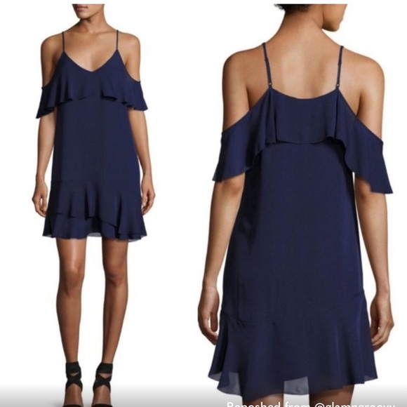 Parker Thatcher $288 Cold Shoulder Ruffled Mini Dress light Blue XS NWT - Picture 12 of 16